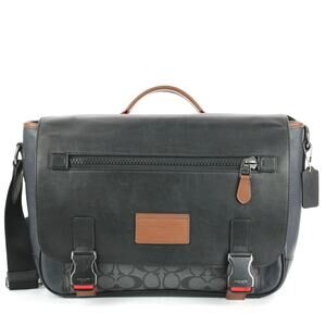 Coach Signature Messenger Bag Gray Black Canvas Leather Crossbody